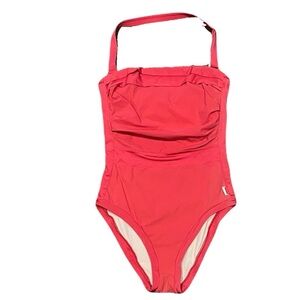 SHAN retro pink one piece swimsuit with optional halter strap